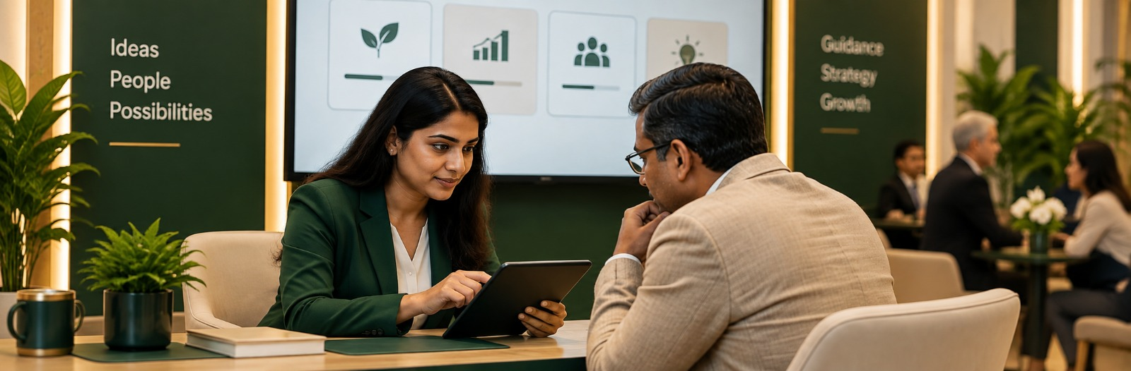 A founder reviewing a business diagnostic with a BMI Growth specialist
