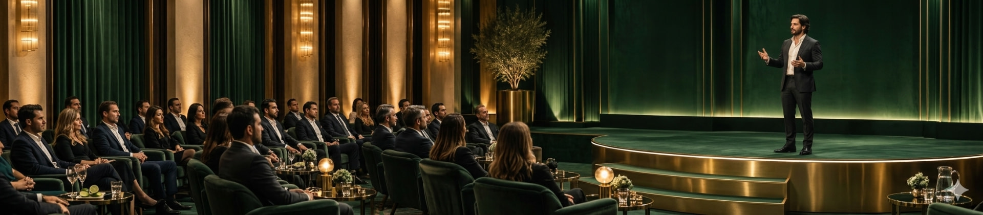 Founder presenting a business pitch to seated business leaders
